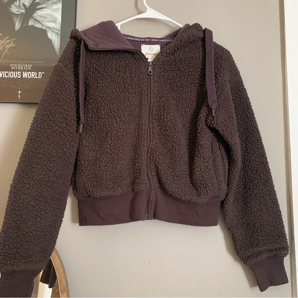 aerie offline cropped sherpa jacket